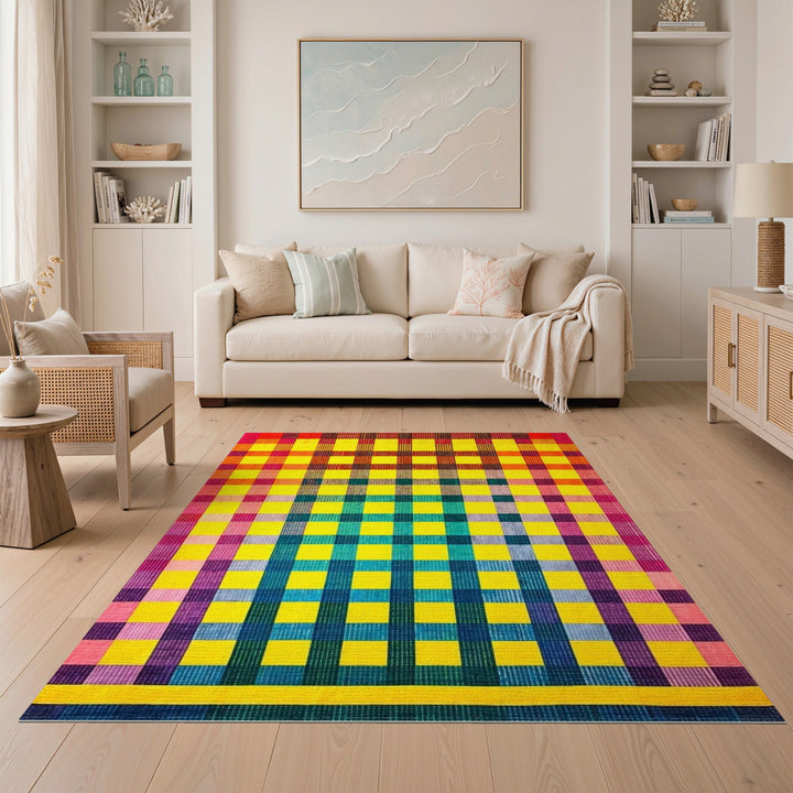 Vibrant Multi-Color Checkered Area Rug
