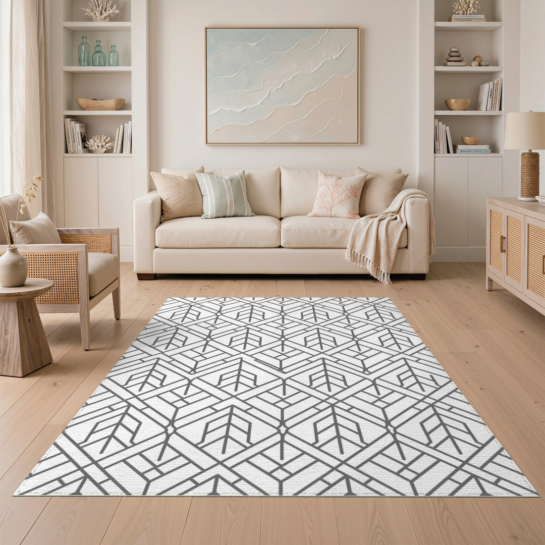 Black White Geometric Lattice Area Rug