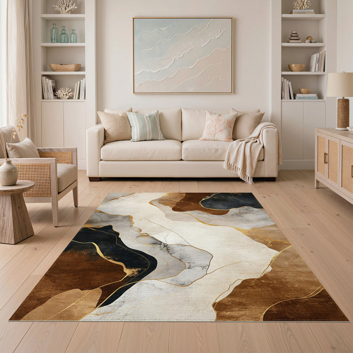 Abstract Brown and Gold Area Rug