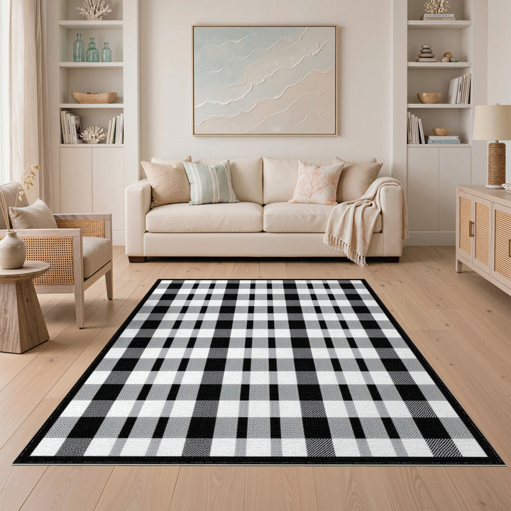 Black White Buffalo Check Area Rug