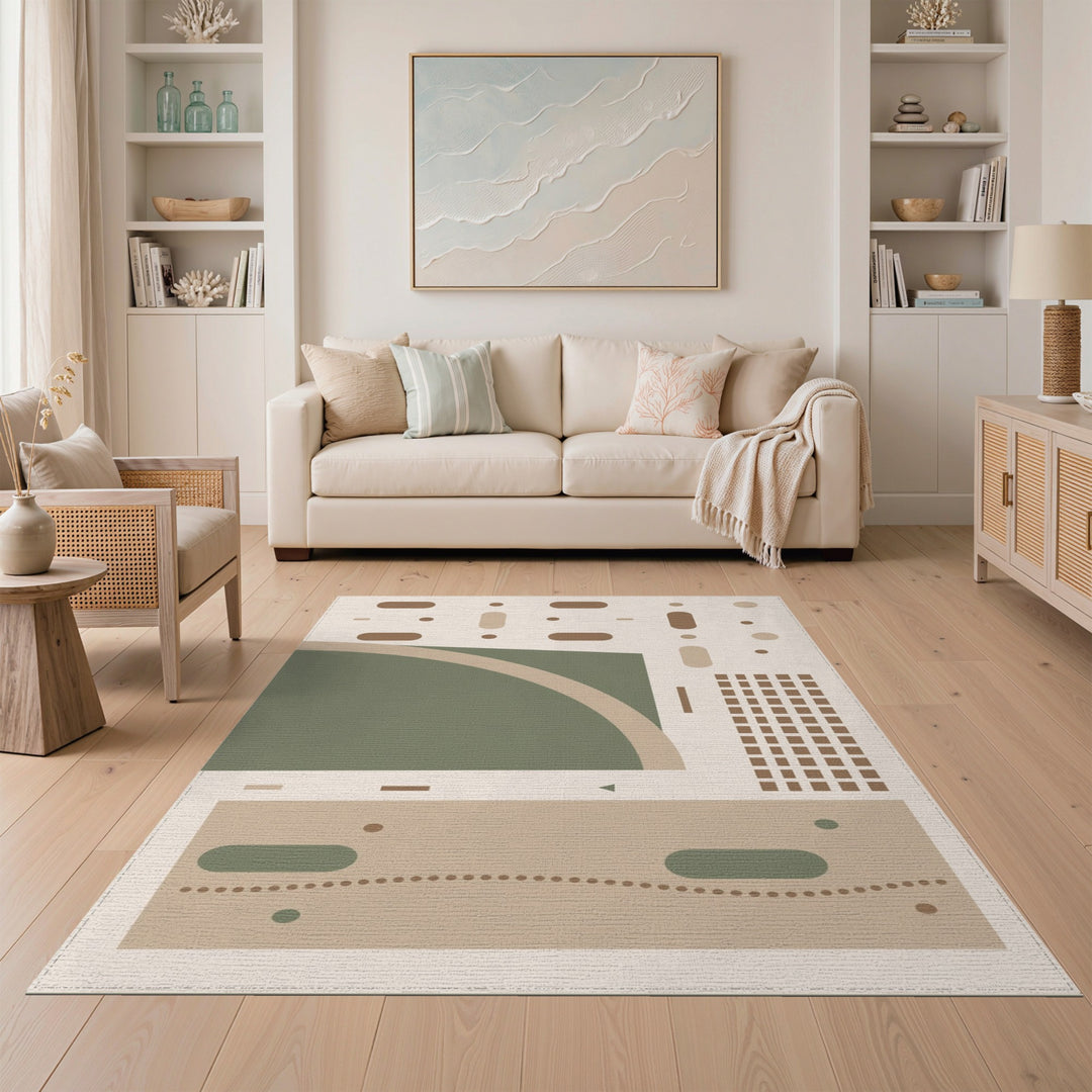 Beige Geometric Abstract Area Rug