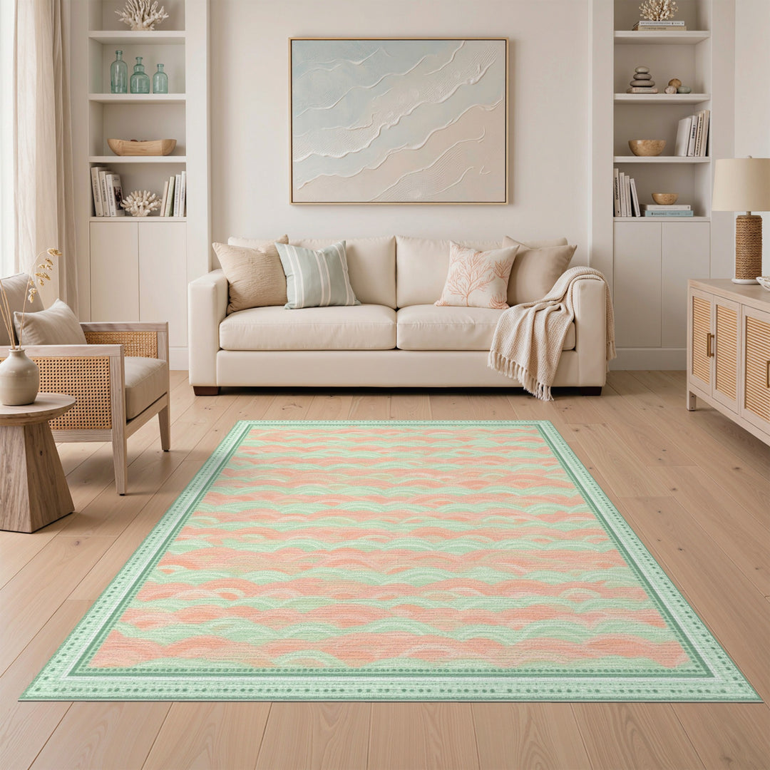 Coral Mint Wave Area Rug