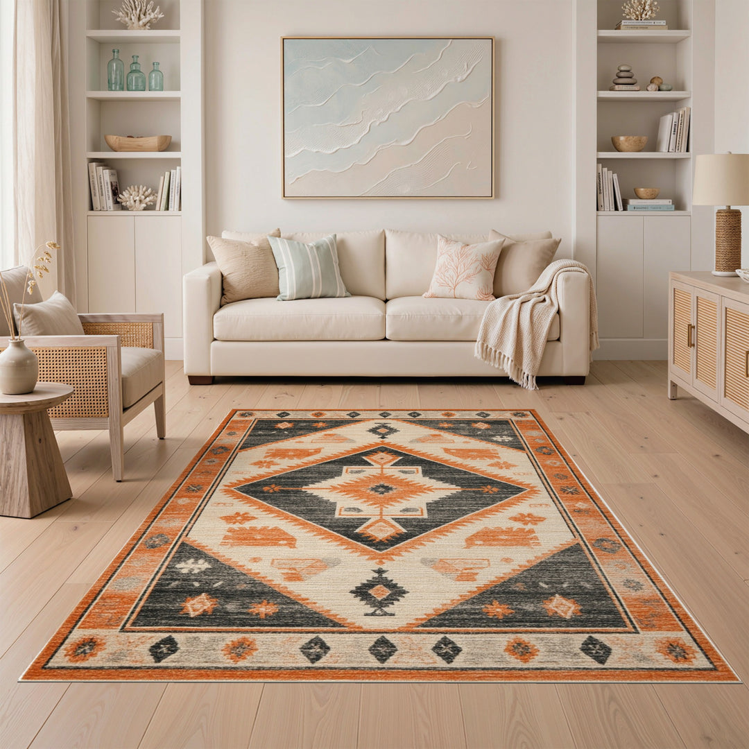 Southwestern Orange Geometric Area Rug