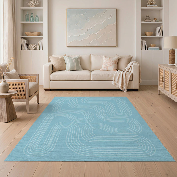 Blue Wave Abstract Area Rug