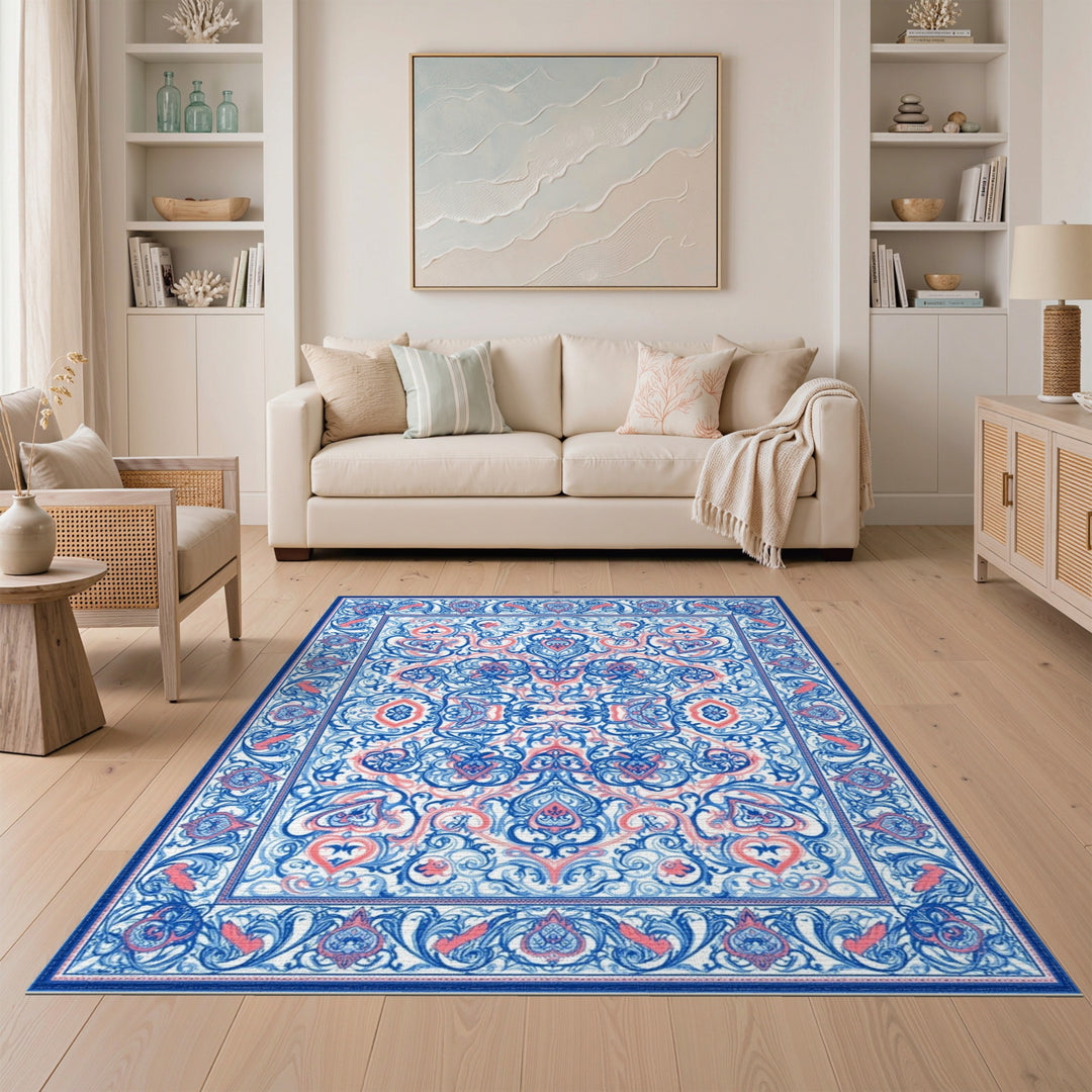 Blue Coral Traditional Persian Area Rug