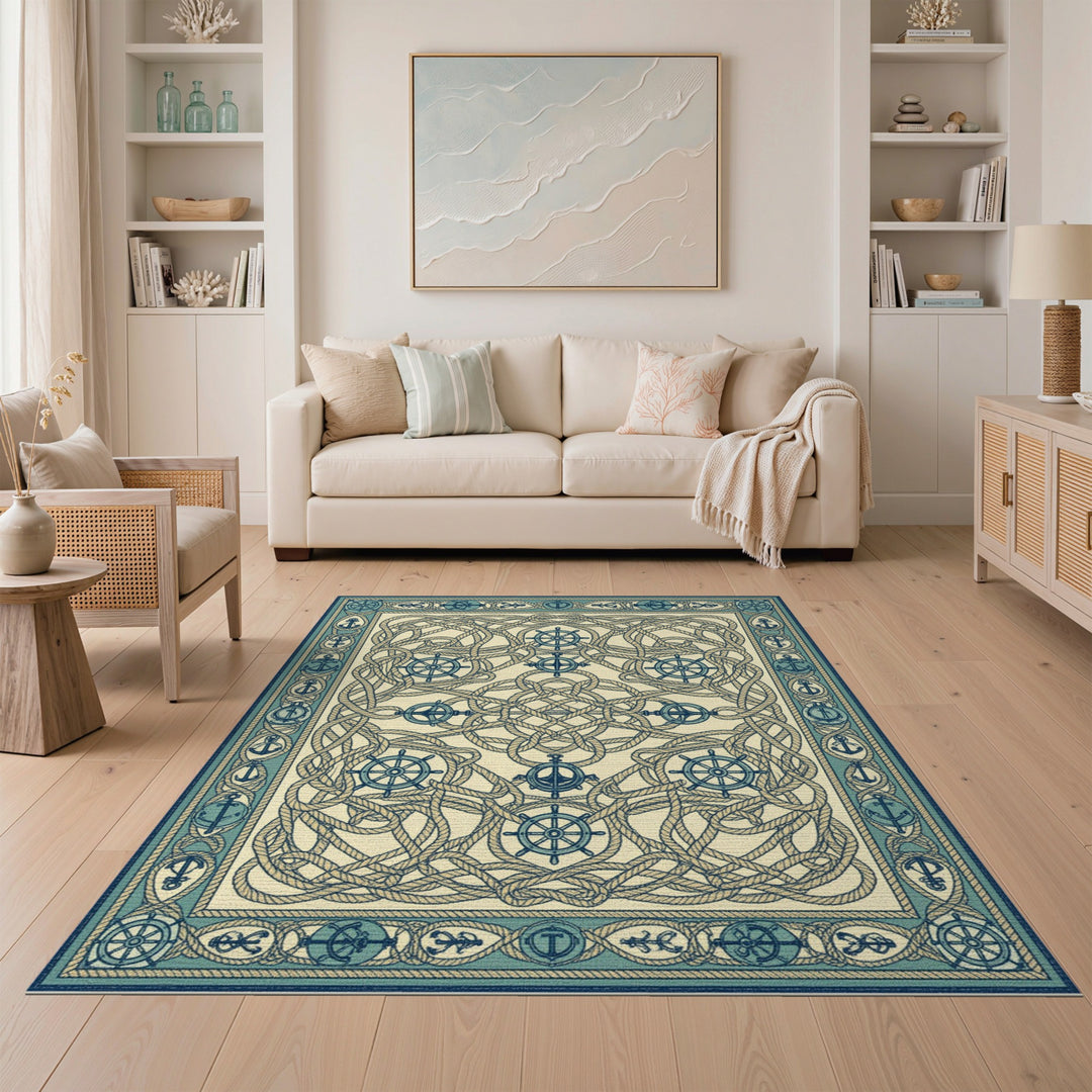 Nautical Rope Knot Blue Teal Area Rug