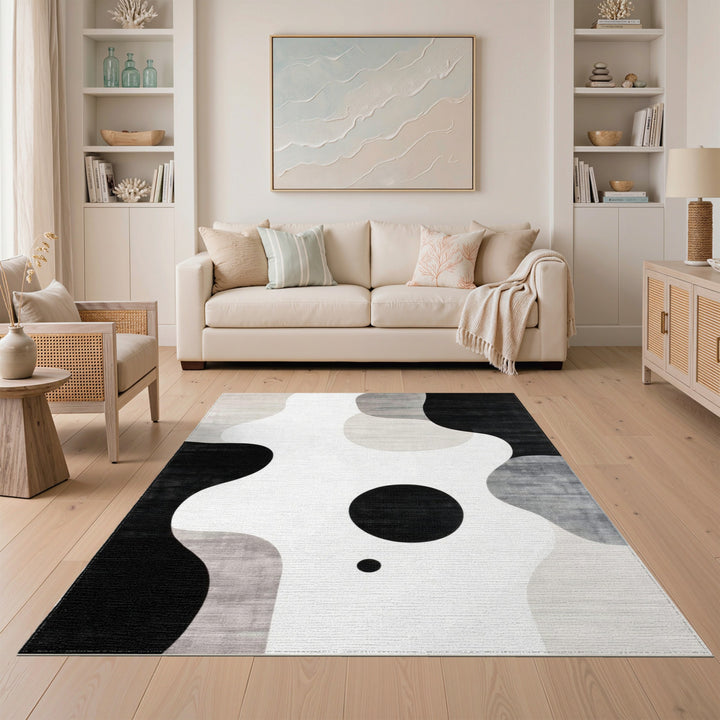 Black White Abstract Wave Area Rug