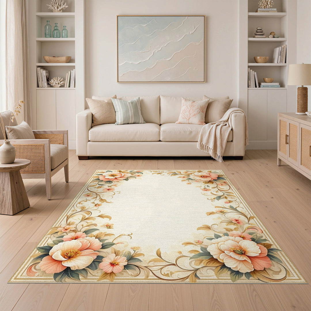 Pink Peony Floral Vintage Area Rug