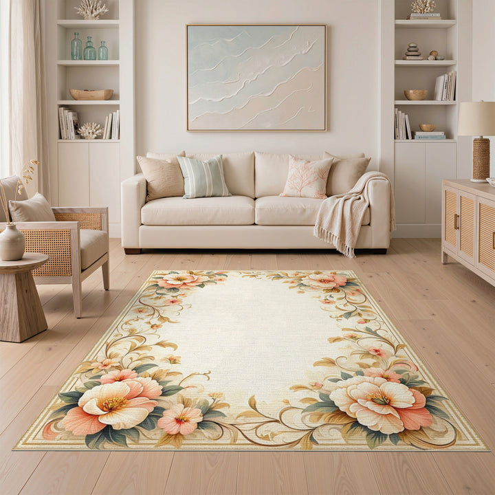 Pink Peony Floral Vintage Area Rug