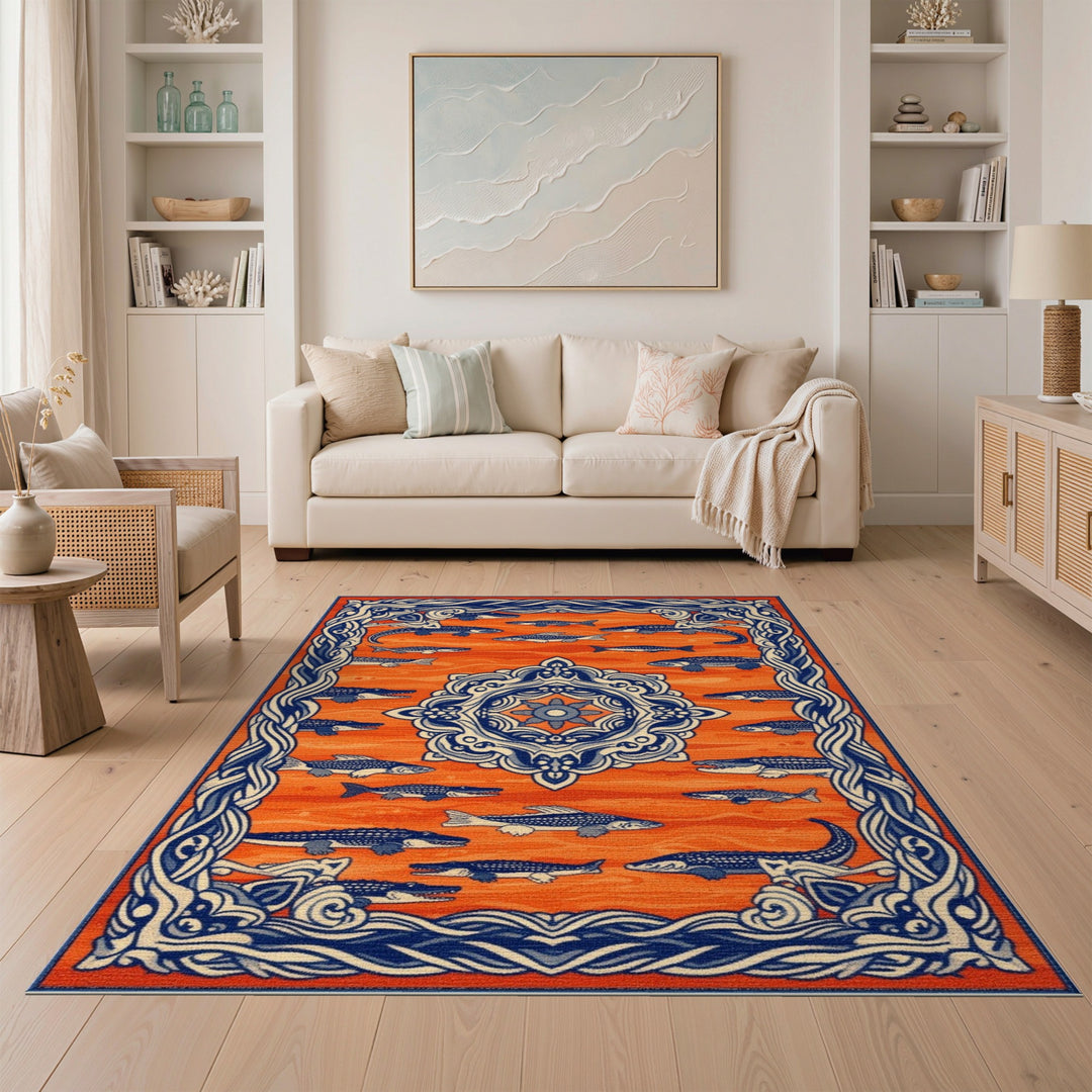 Orange Alligator Fish Area Rug
