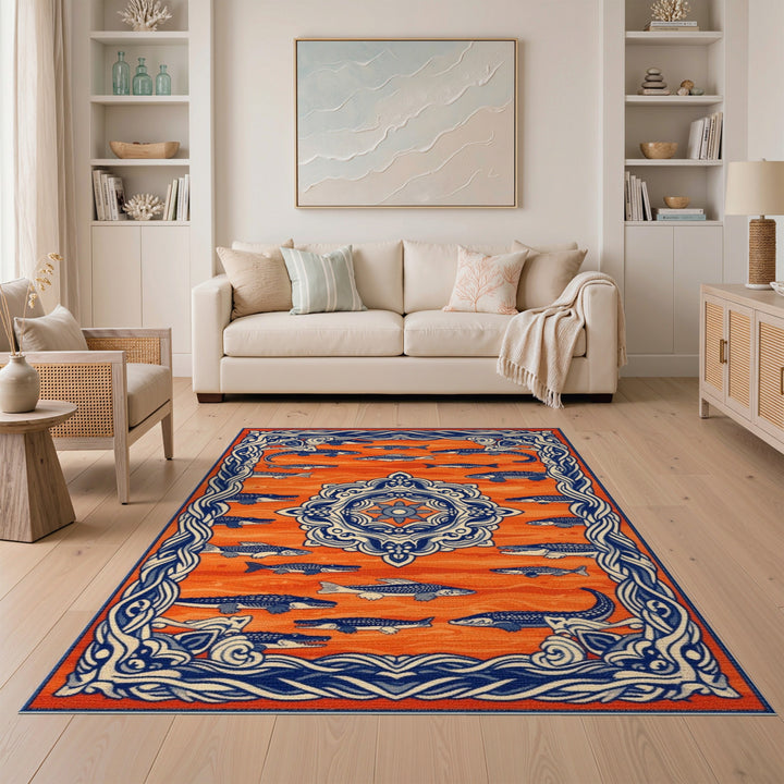 Orange Alligator Fish Area Rug