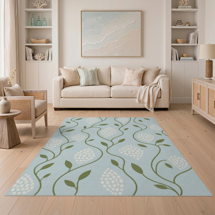 Blue Floral Vine Washable Area Rug