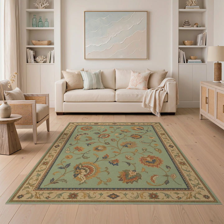 Blue and Teal Vintage Teal Floral Area Rug