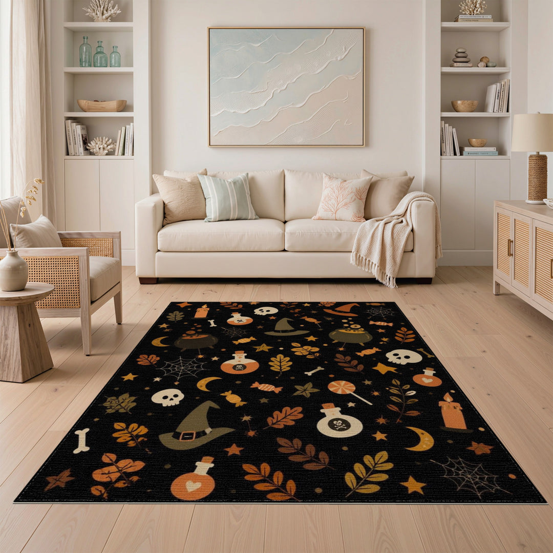 Multi-color and Patterns Spooky Halloween Icons Area Rug