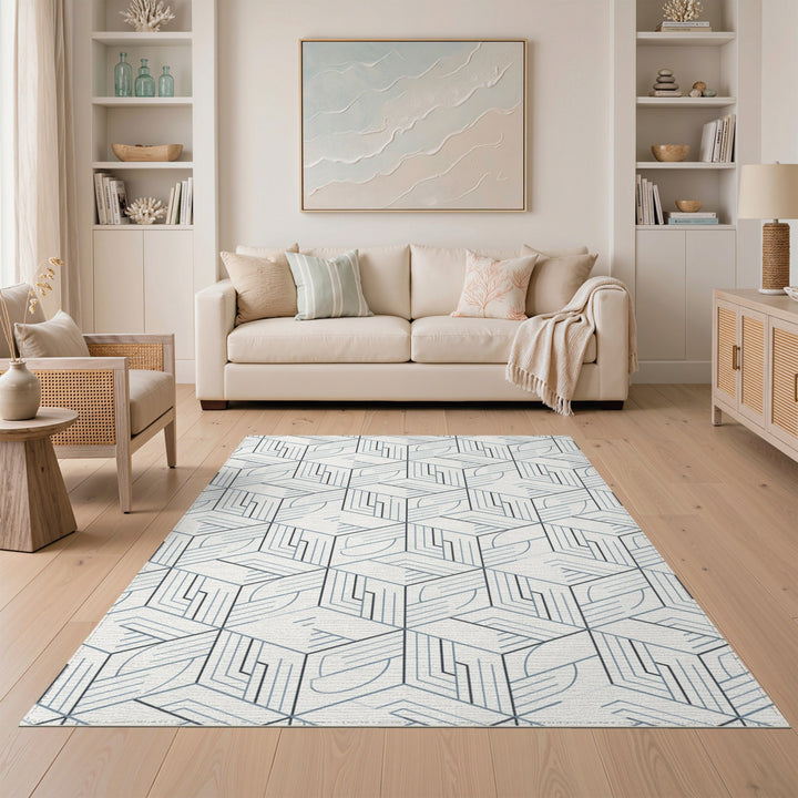 Blue Geometric Cube Area Rug