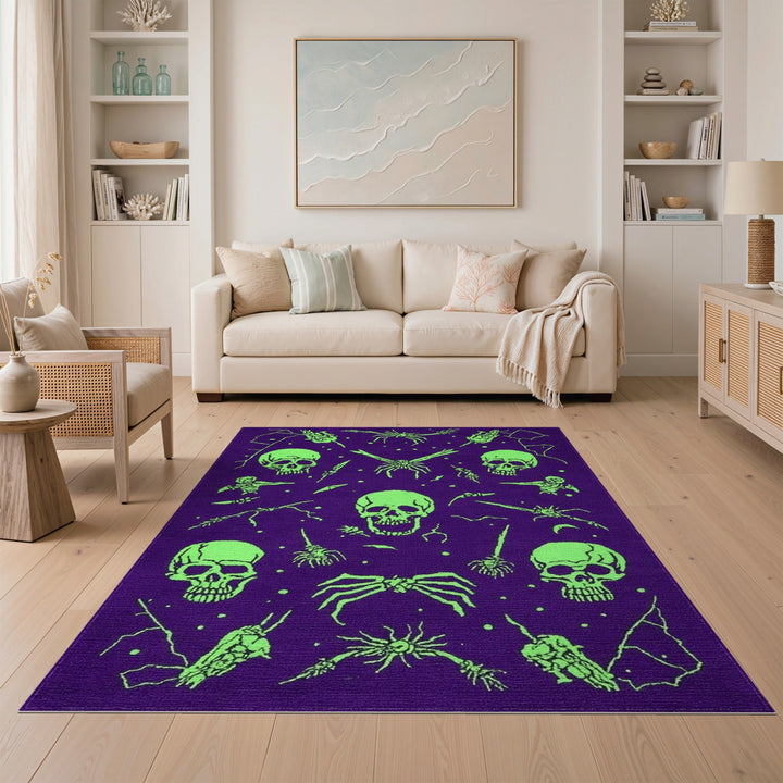Neon Skull Spider Purple Area Rug