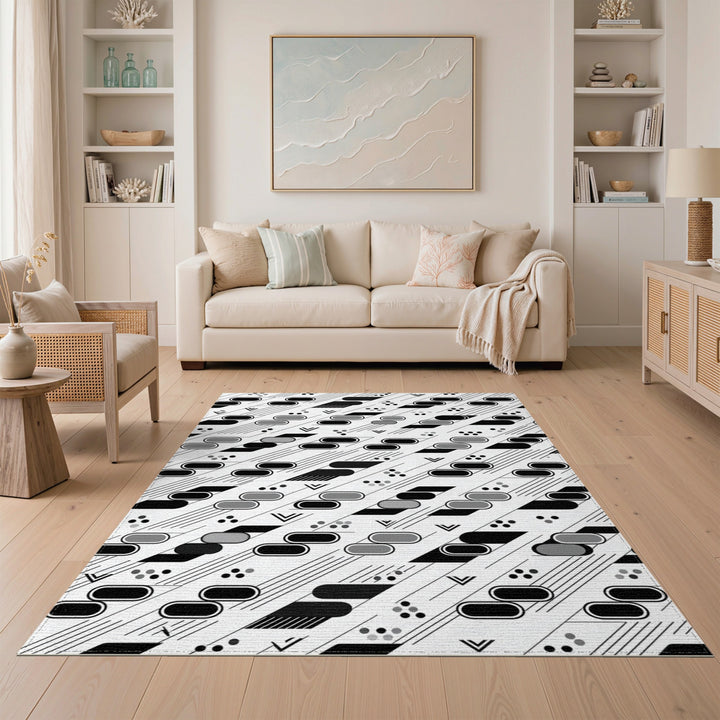 Black White Geometric Area Rug