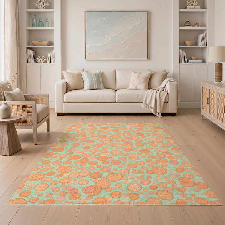 Orange Circle Pattern Washable Area Rug