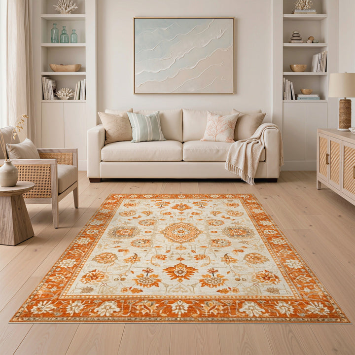 Orange Floral Vintage Area Rug