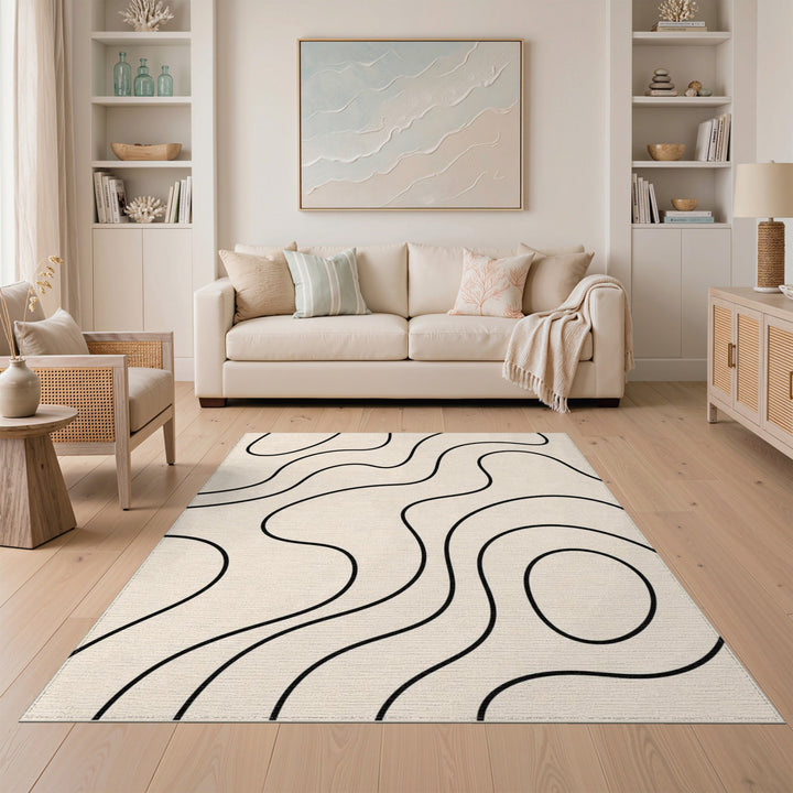 Beige Abstract Wave Area Rug