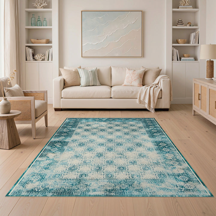 Distressed Vintage Teal Area Rug