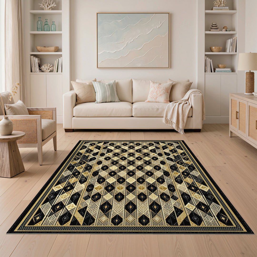 Black Geometric Diamond Area Rug