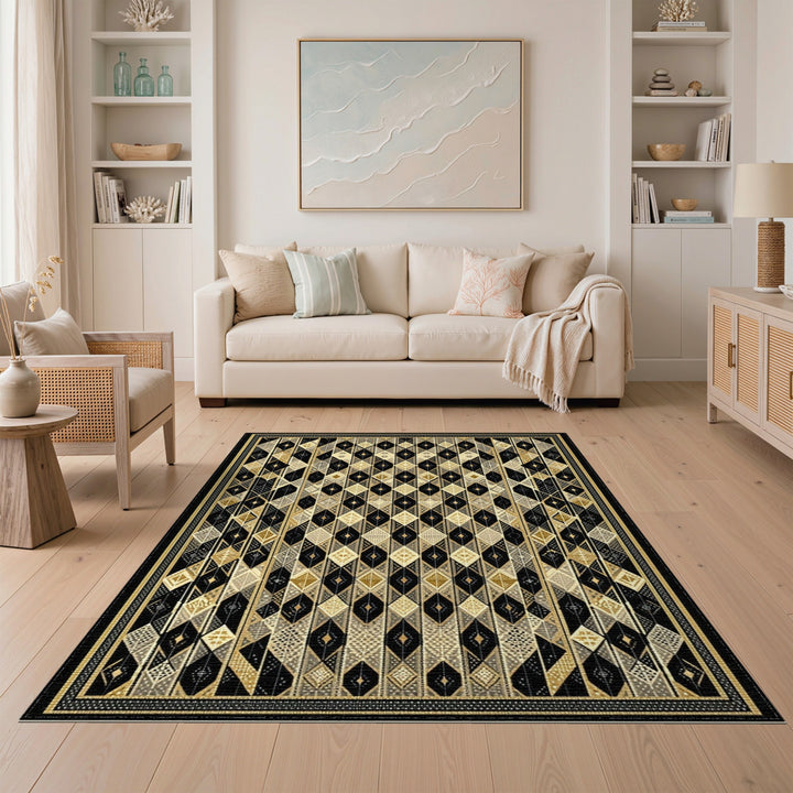 Black Geometric Diamond Area Rug