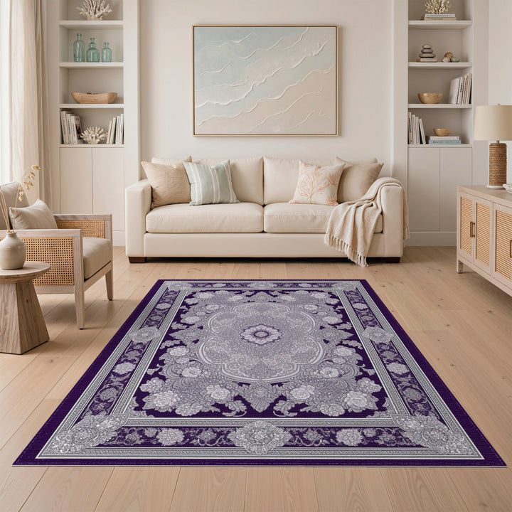 Purple Floral Medallion Persian Traditional Persian Area Rug