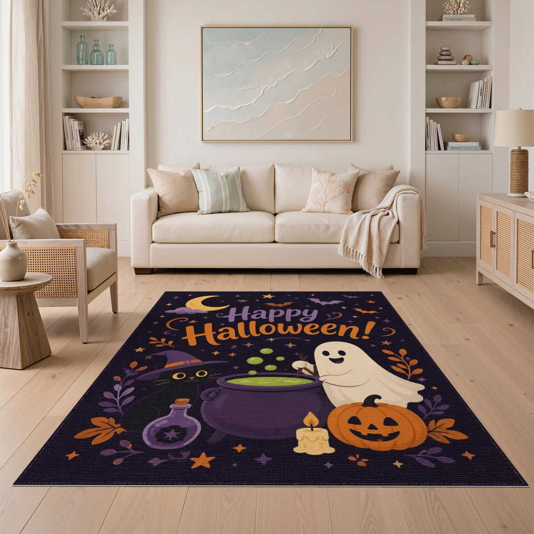 Happy Halloween Ghost Cat Area Rug