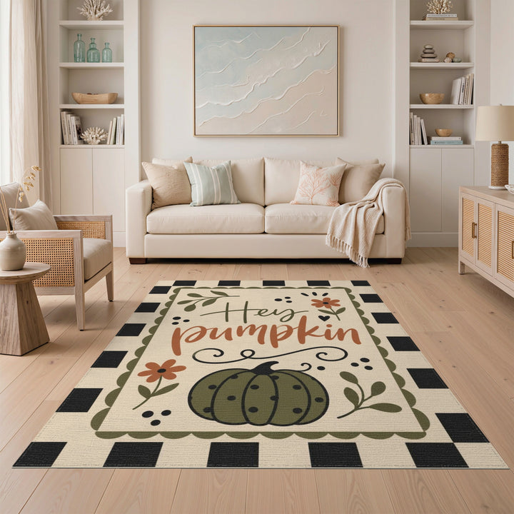 Hey Pumpkin Checkered Area Rug
