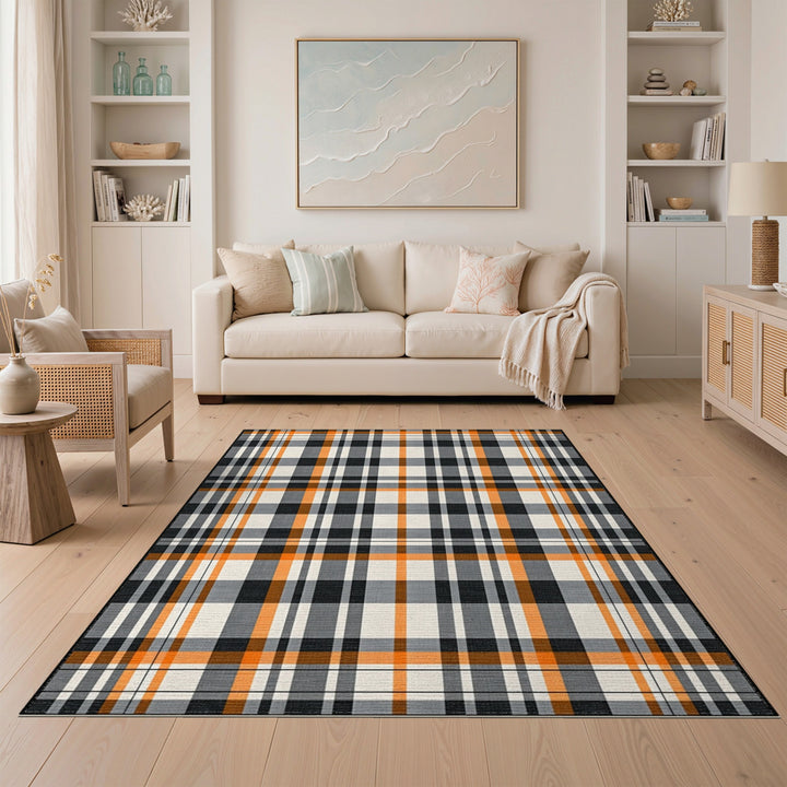 Multi-color and Patterns Orange Plaid Geometric Area Rug