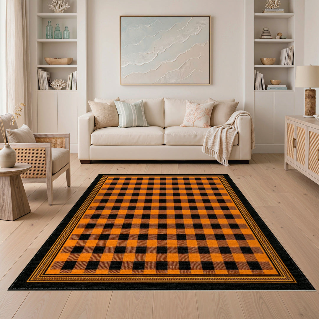 Orange Buffalo Check Area Rug