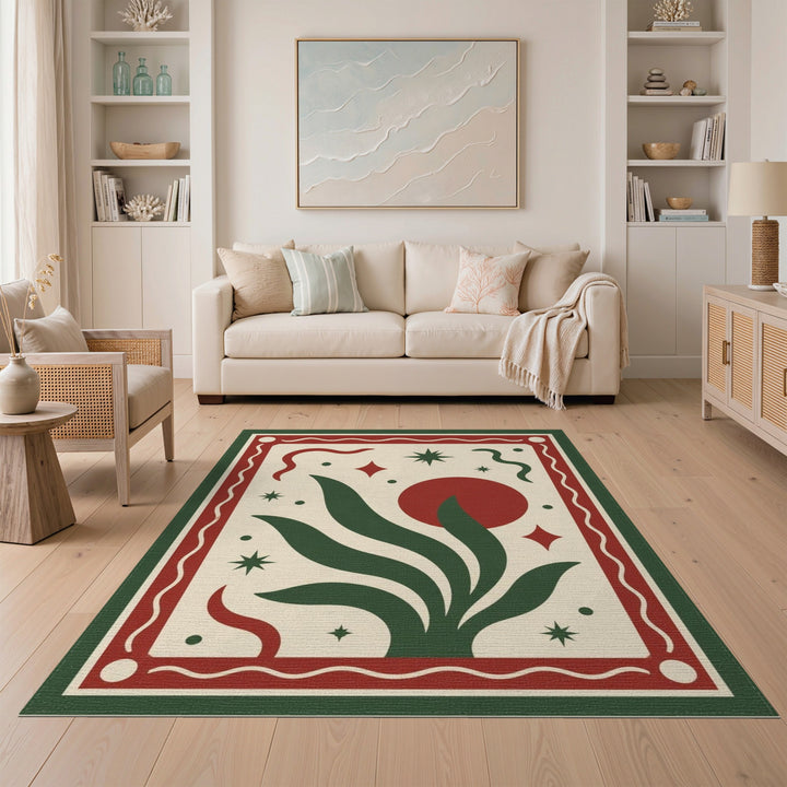 Red Floral Leaf Vintage Area Rug
