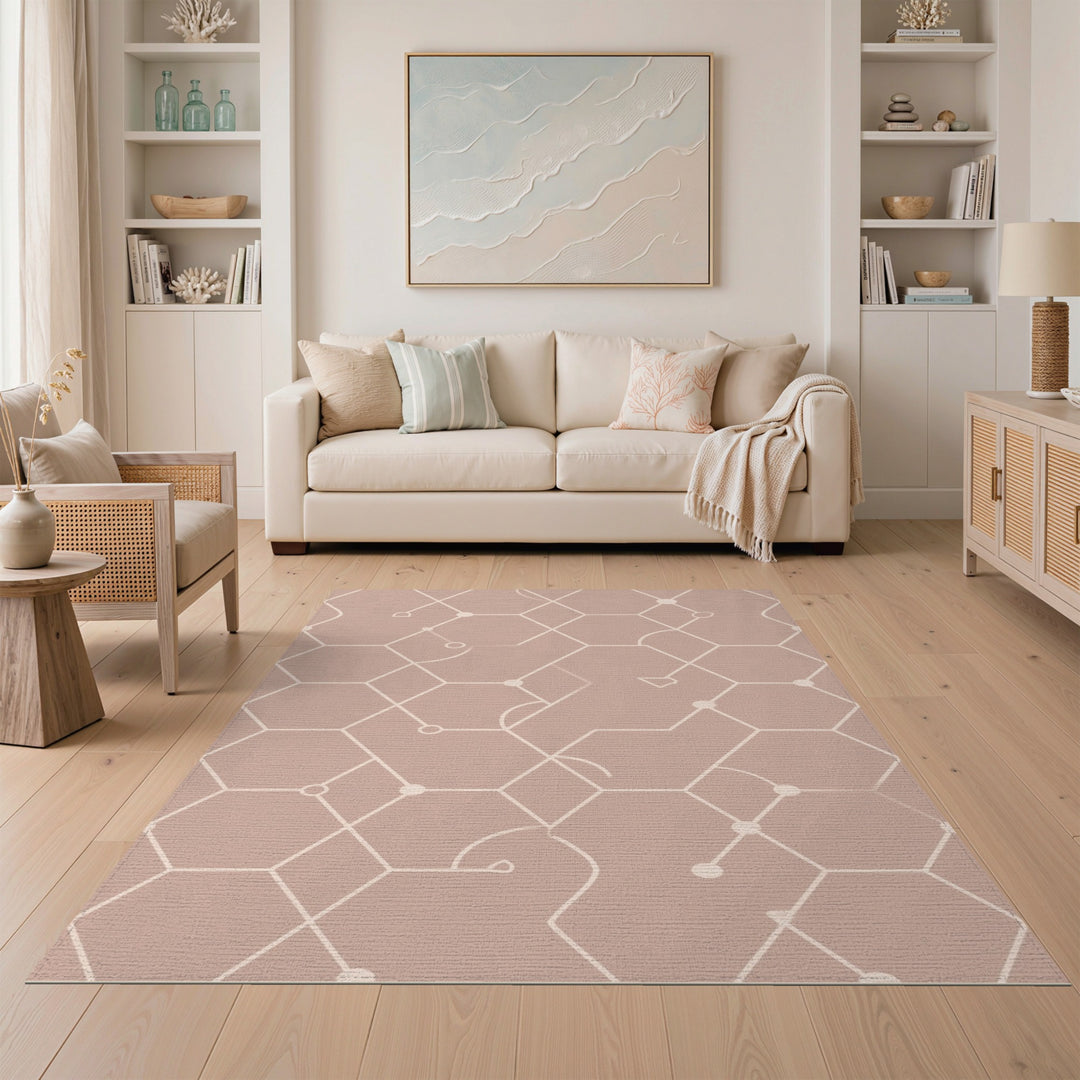 Beige and Neutral Beige Geometric Hexagon Area Rug