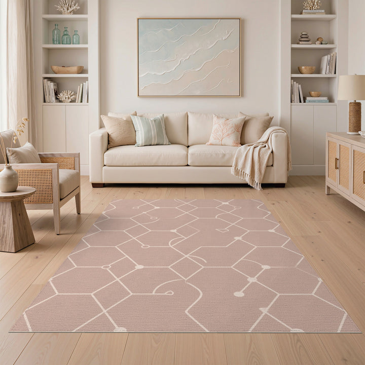 Beige and Neutral Beige Geometric Hexagon Area Rug