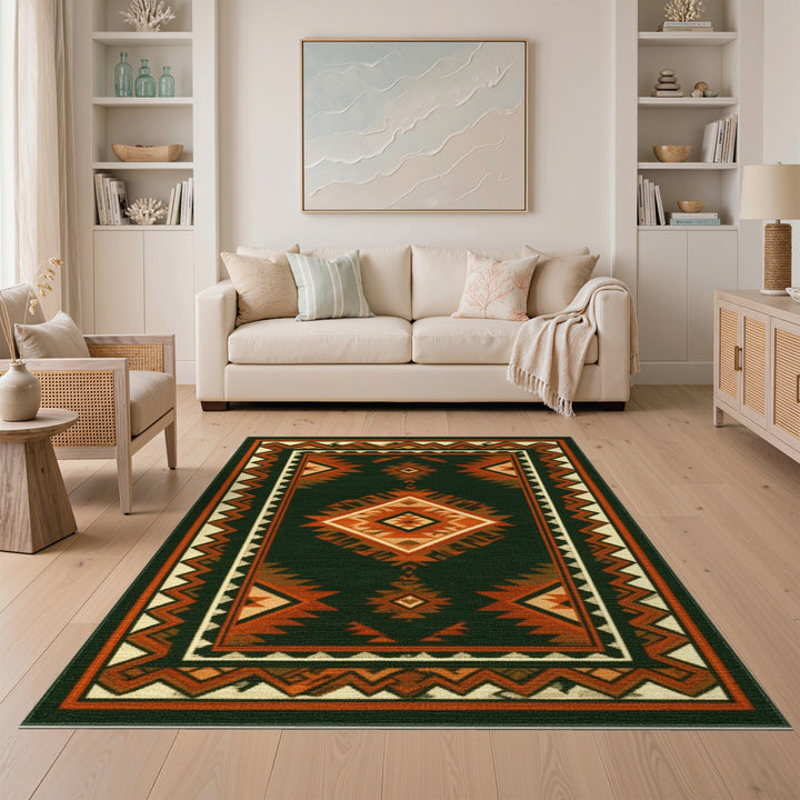Forest Green Southwestern Geometric Area Rug