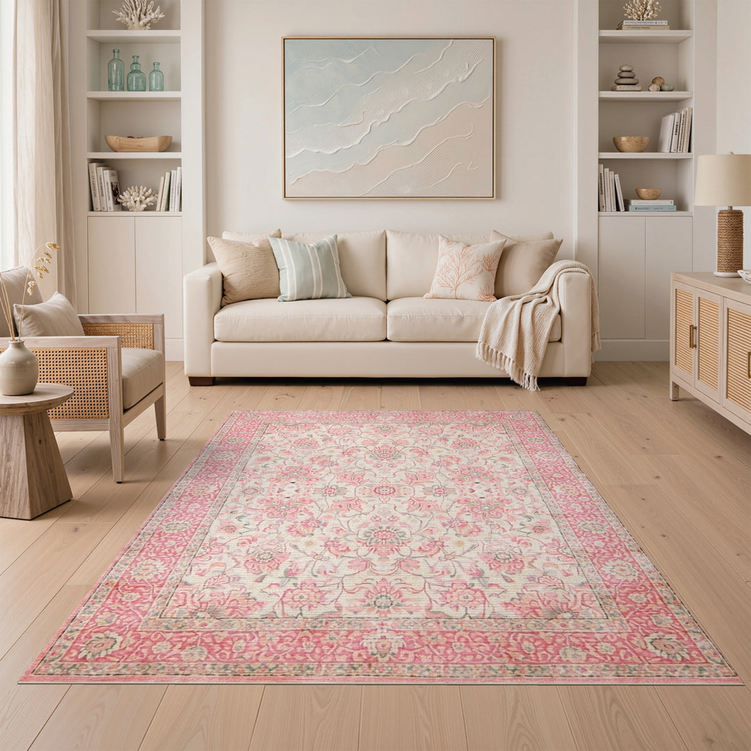 Pink Floral Vintage Area Rug