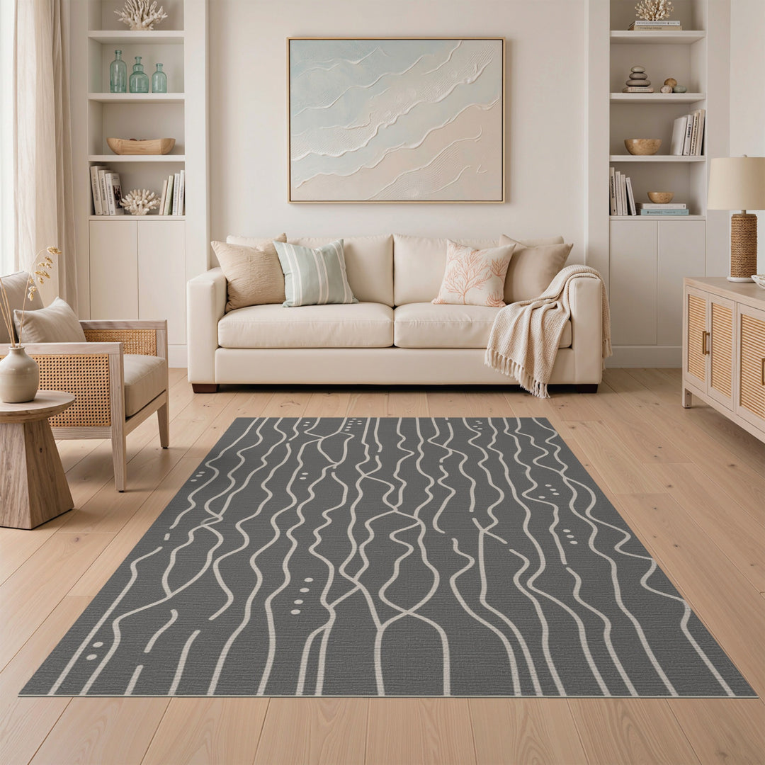 Grey Abstract Wave Area Rug