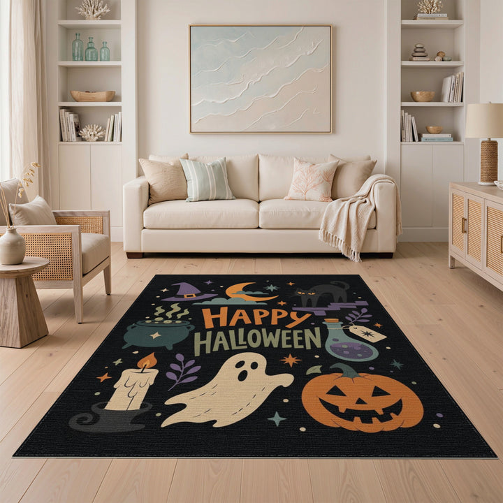 Happy Halloween Cartoon Ghost Pumpkin Area Rug