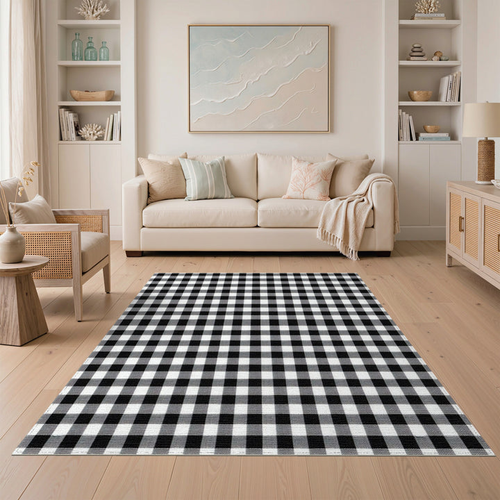 Geometric Modern Black and White Black White Checkered Washable Area Rug