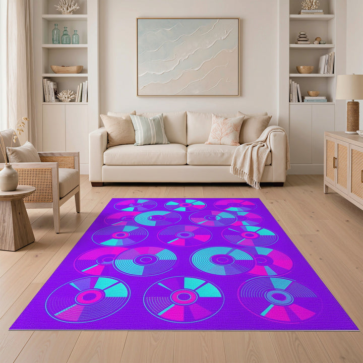 Purple Vinyl Record Geometric Area Rug