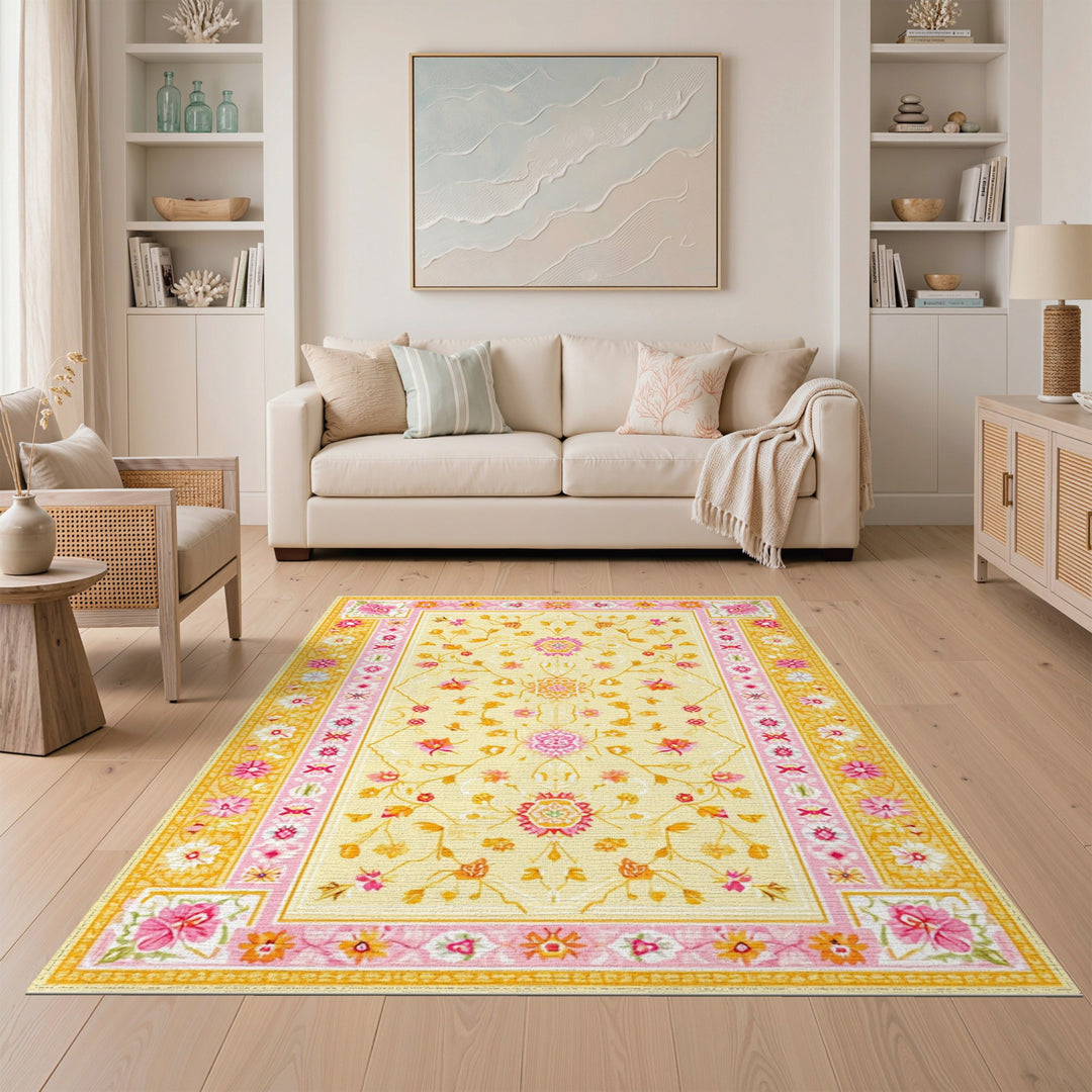 Yellow Floral Vintage Area Rug