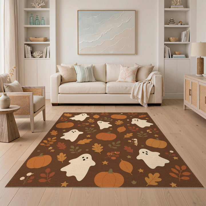 Ghost Pumpkin Halloween Washable Area Rug