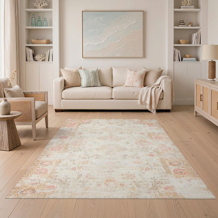 Vintage Floral Beige Area Rug