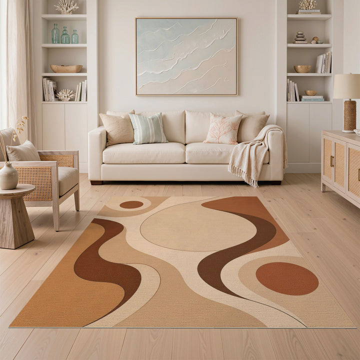 Brown and Tan Abstract Brown Flow Area Rug