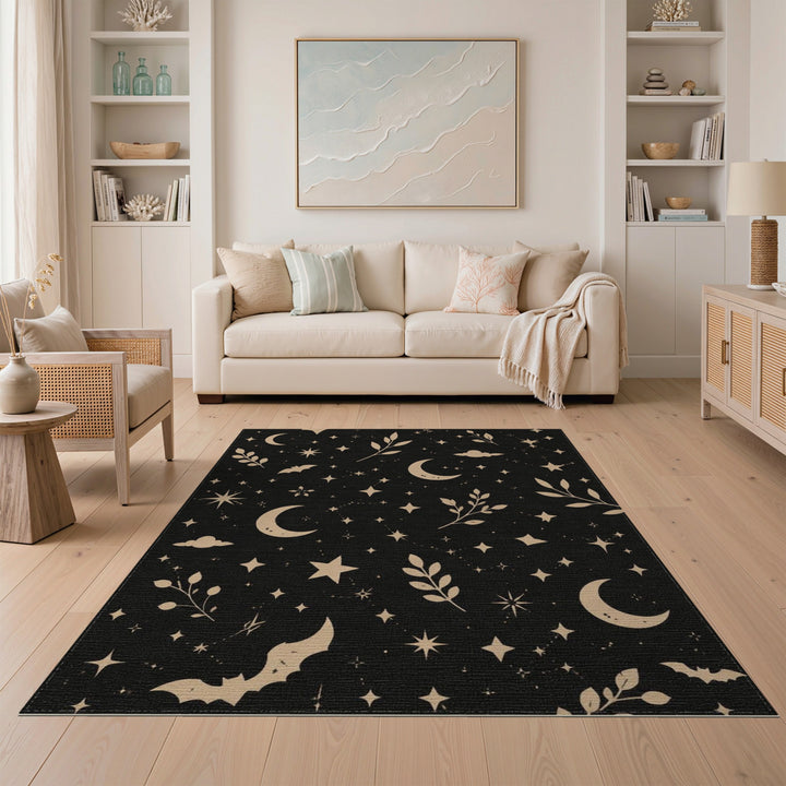 Boho Celestial Black Area Rug