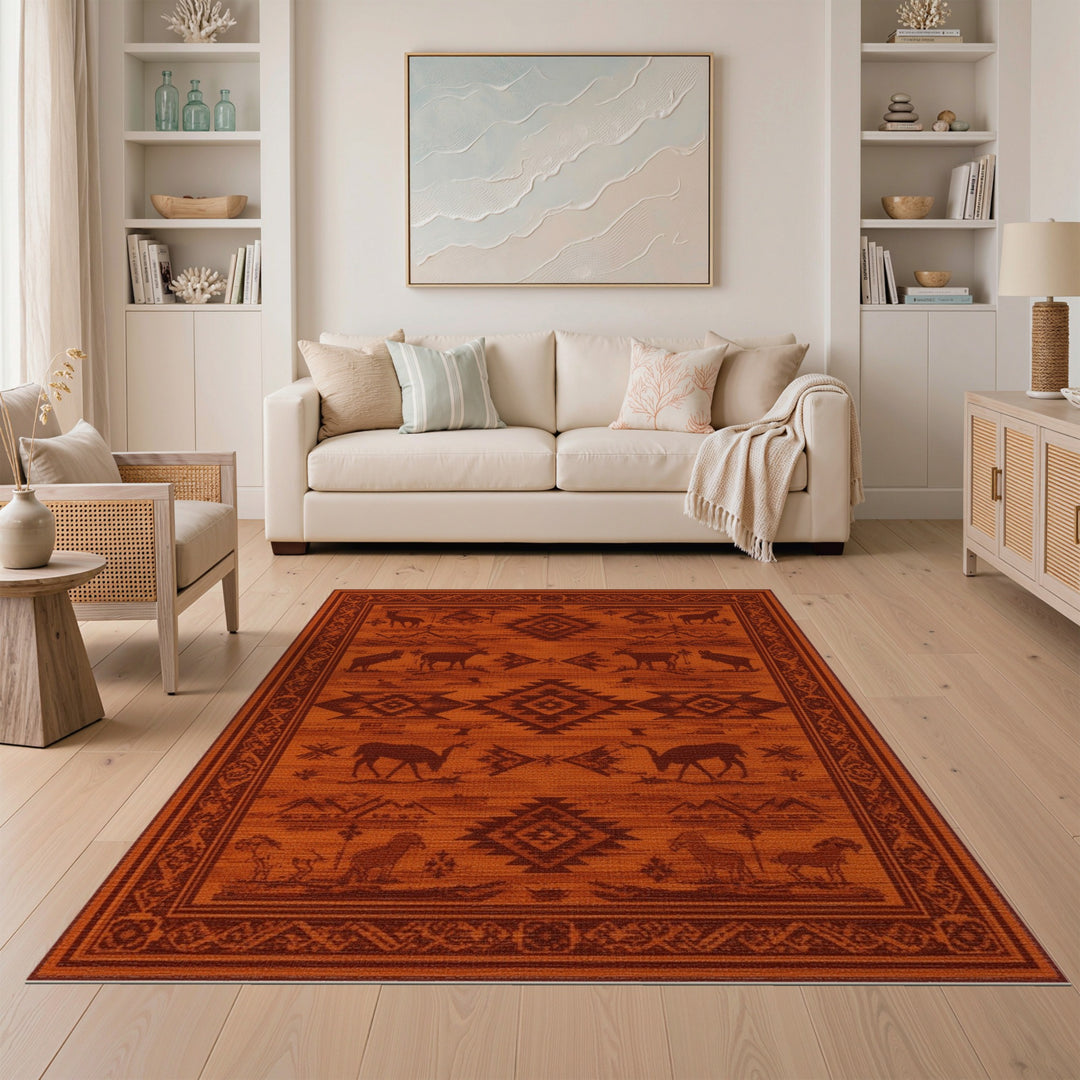 Orange Heritage Tribal Wildlife Area Rug