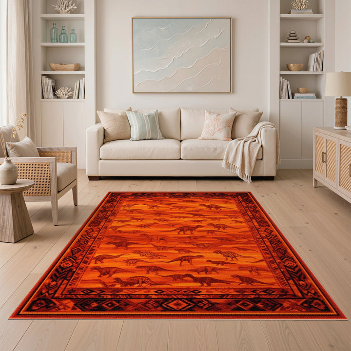 Kids Cartoon Orange Dinosaur Kids Area Rug