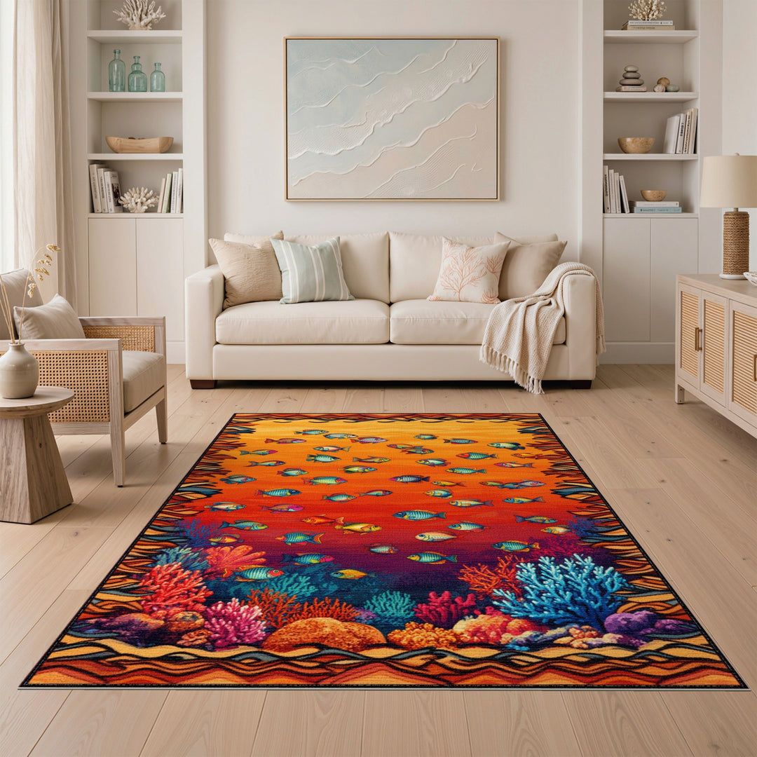 Vibrant Ocean Fish Coral Area Rug