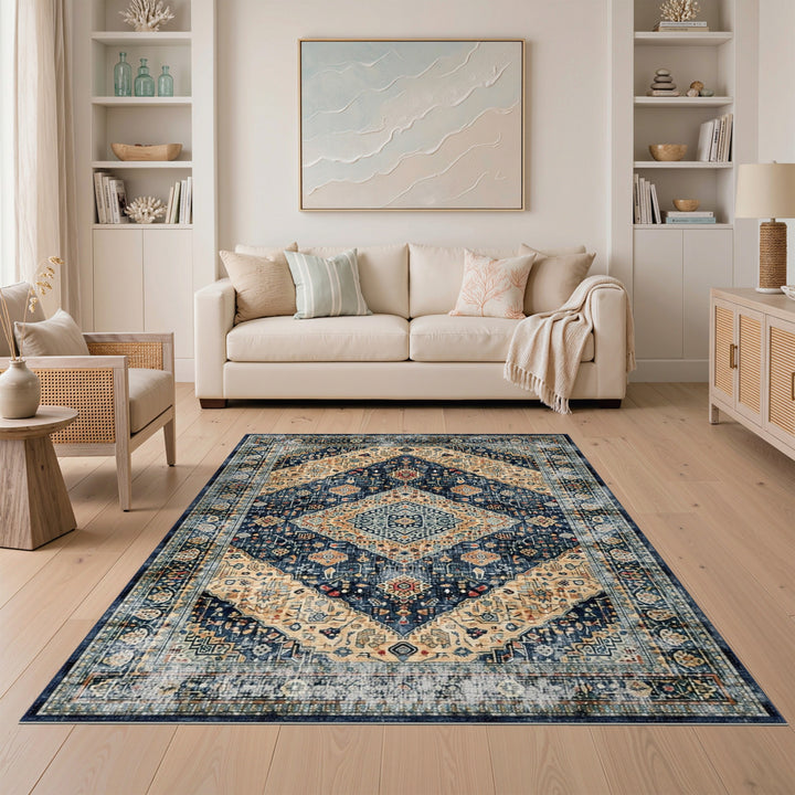 Navy Blue Distressed Persian Area Rug